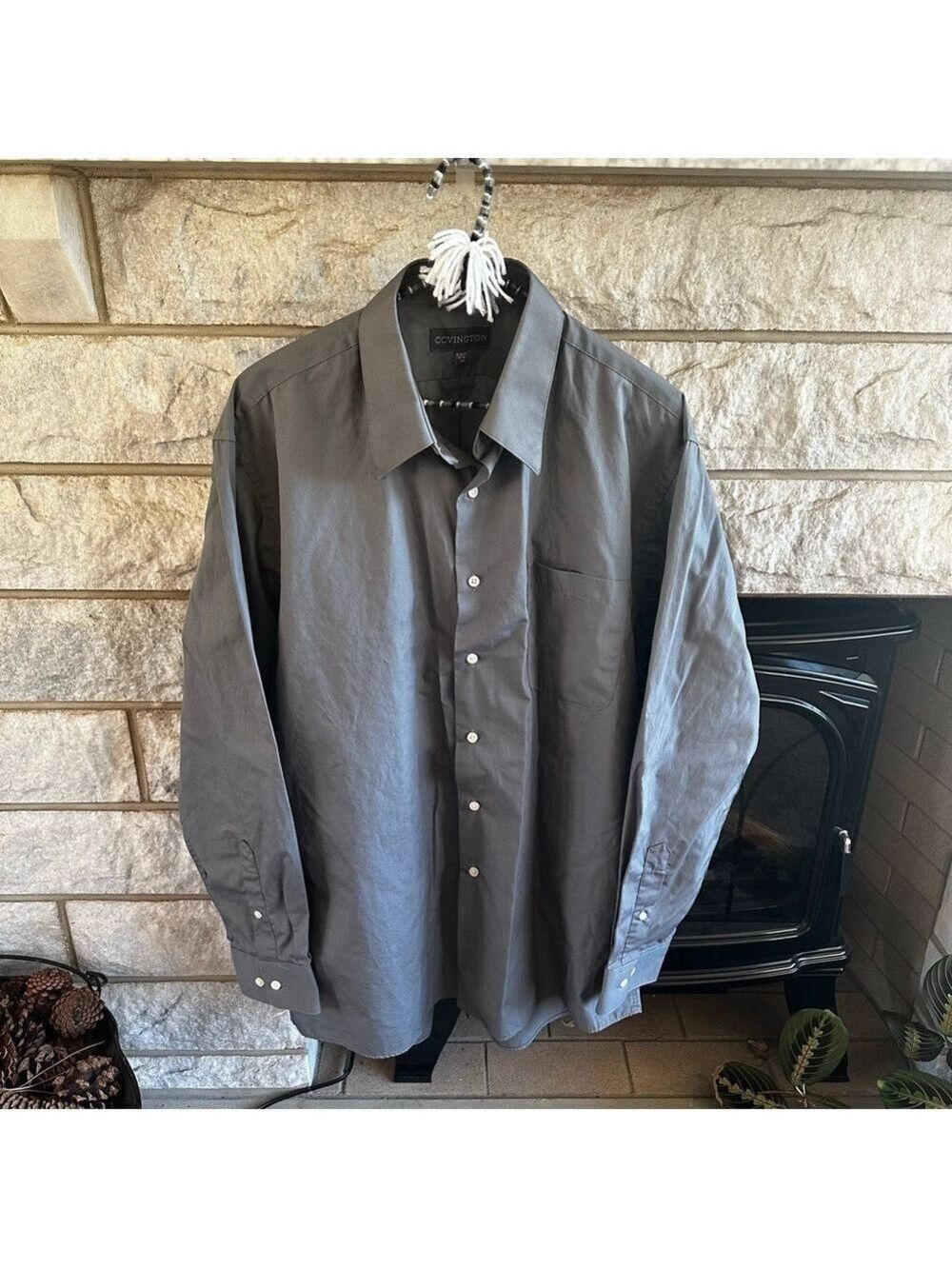 Covington Men's Gray Long Sleeve Dress Shirt Large